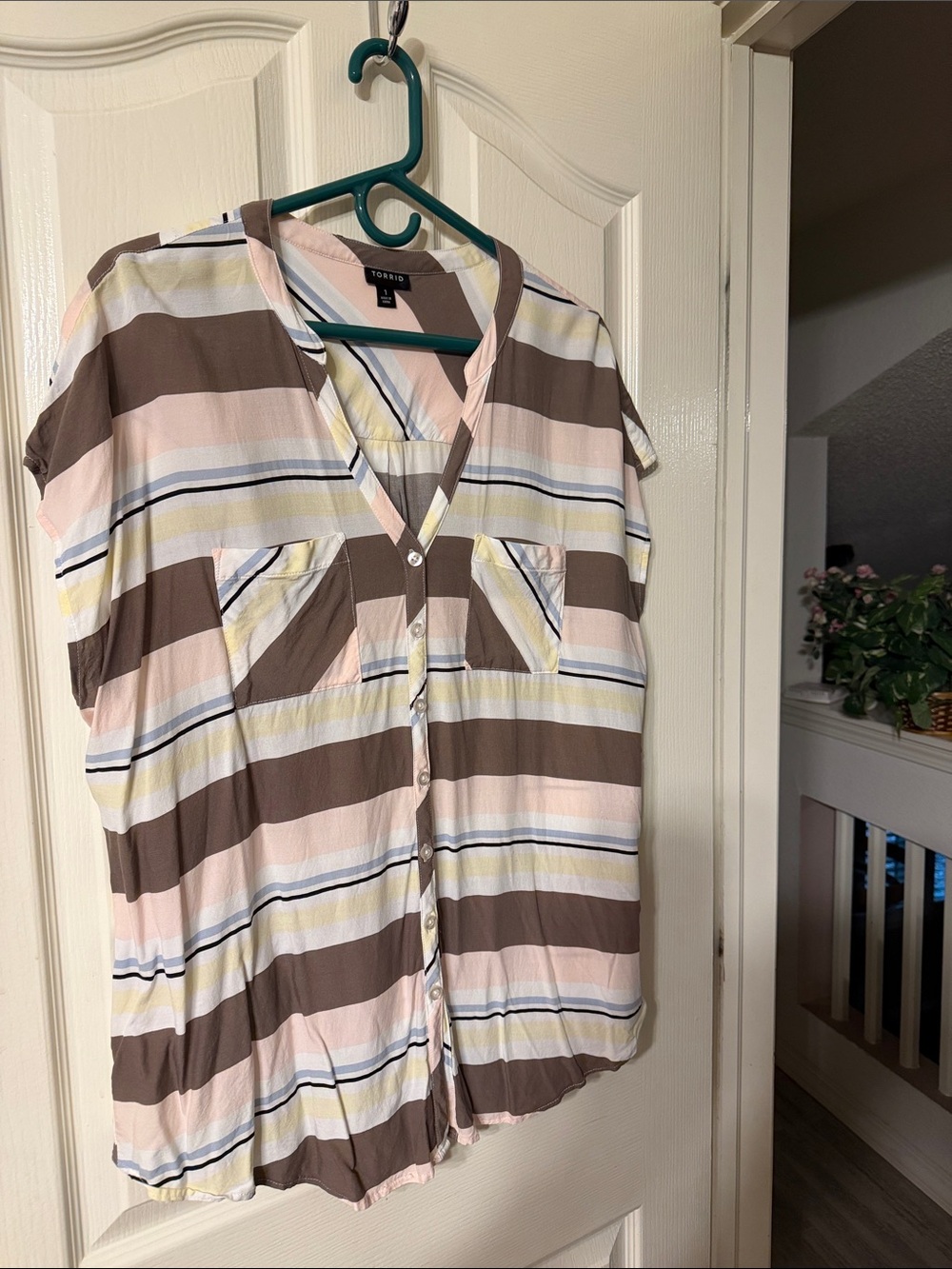 torrid Striped Button-Up V-Neck blouse